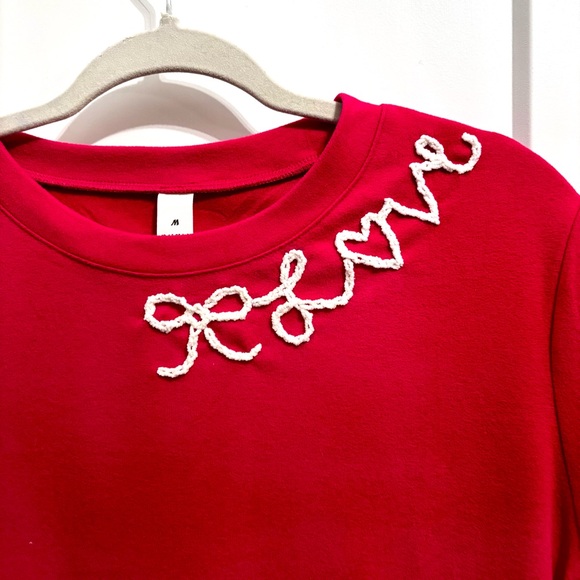 Dark Pink Valentines Love Hand Drawn and Hand Embroidered Sweatshirt NWT - Picture 3 of 12